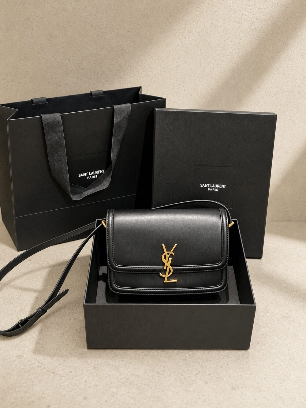 Yves Saint Laurent Solferino Medium Black Calfskin Shoulder Bag